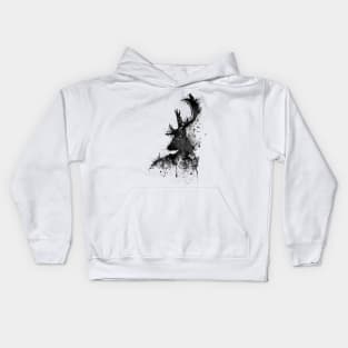 Black and White Deer Head Watercolor Silhouette Kids Hoodie